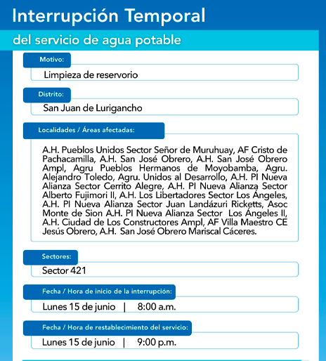 Sin agua en estos sectores de SJL.