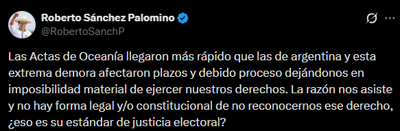 Pronunciamiento de Roberto Sánchez.