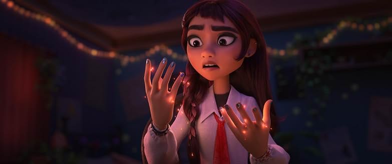 Billie descubre poderes mágicos cuando su pulsera con piedra morada se activa.