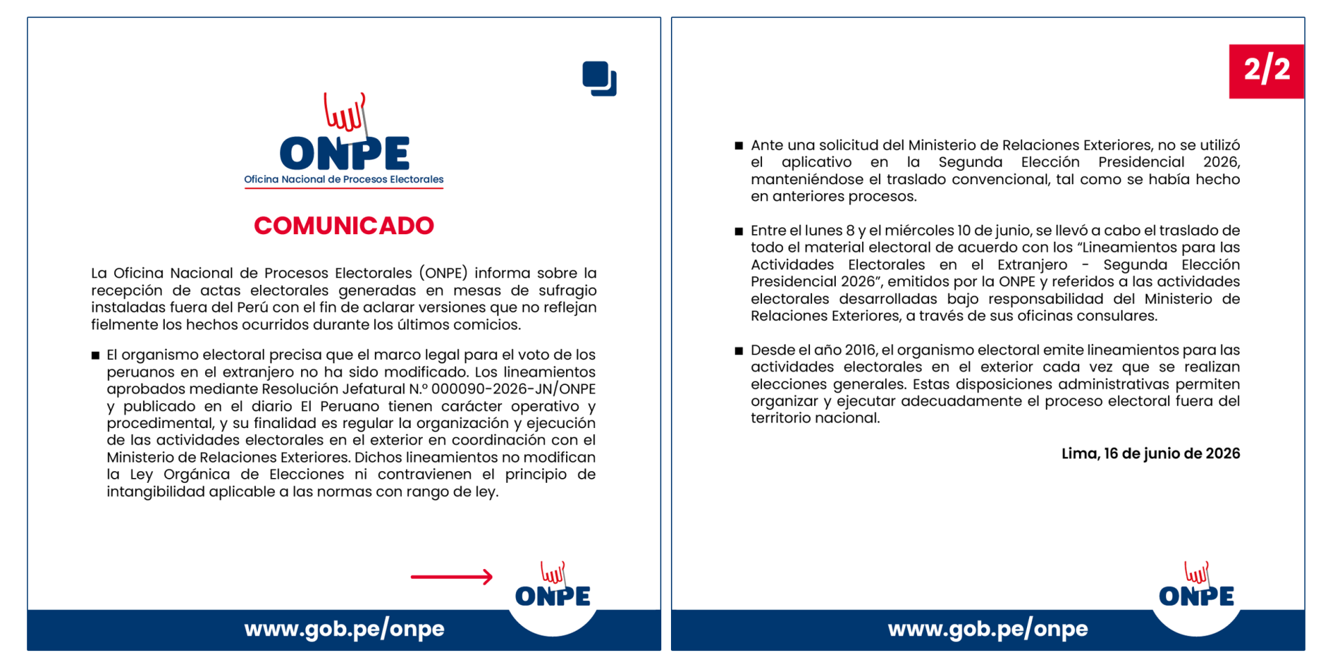 Comunicado de la ONPE