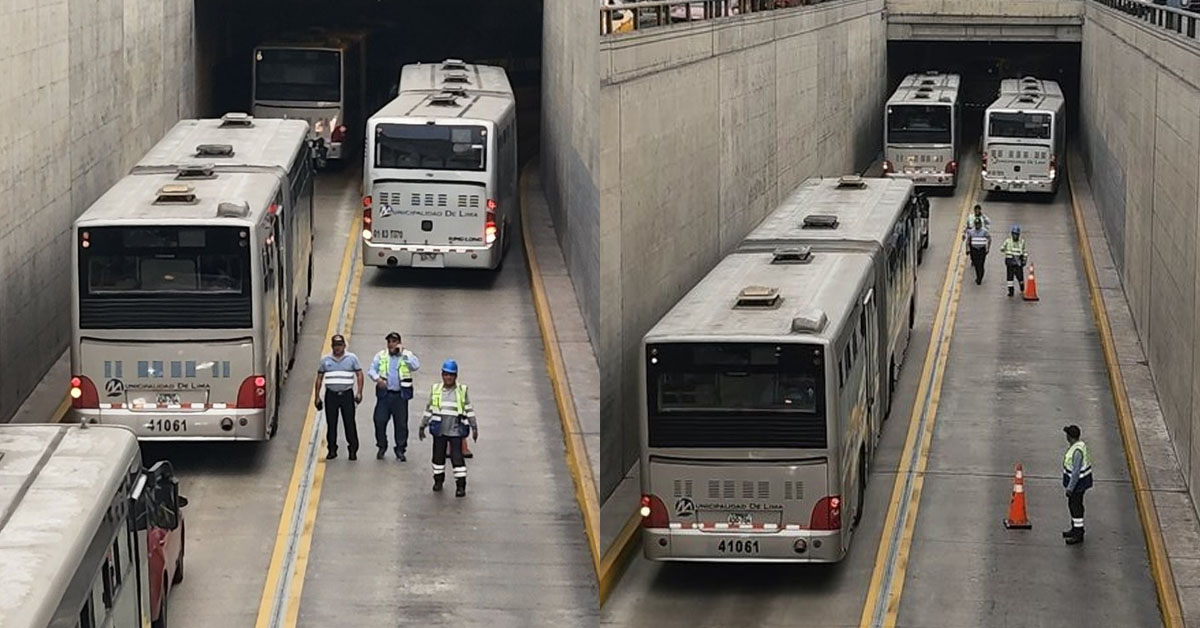 Buses del Metropolitano quedan varados en el ingreso a la Estación Central.