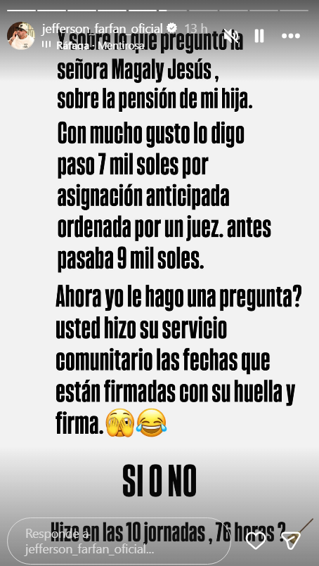 Farf�n revela cu�nto dinero le pasa a su hija como pensi�n