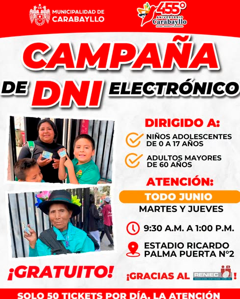 Reniec presente en campaña gratuita del DNI electrónico en Carabayllo.