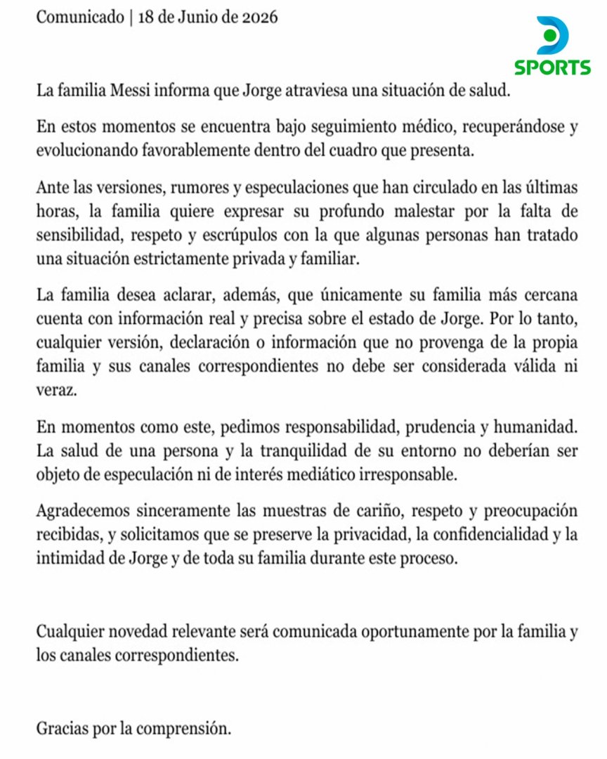 Familia de Lionel Messi confirma mala salud de padre.