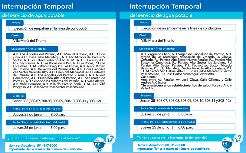 Zonas sin agua en VMT.