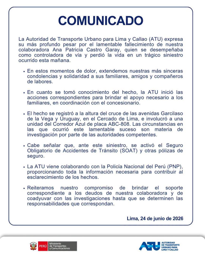 Comunicado de la ATU tras atropelllo de orientadora