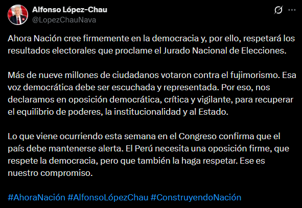 Comunicado de Alfonso L�pez Chau.
