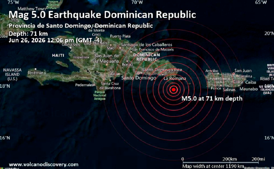 Temblor en R. Dominicana hoy.