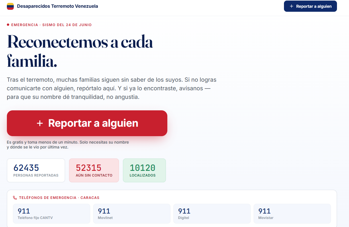Plataforma "Desaparecidos Terremoto Venezuela"