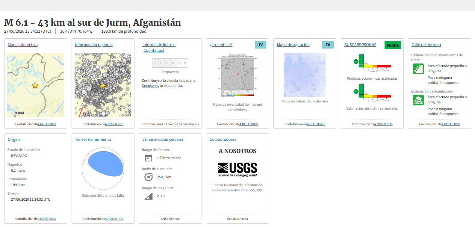 Detalles del terremoto sentido en Afganist�n.