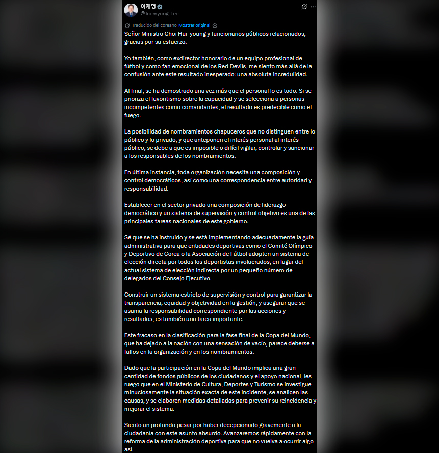 Presidente de Corea anunci� investigaciones a la Federaci�n de F�tbol tras resultados.