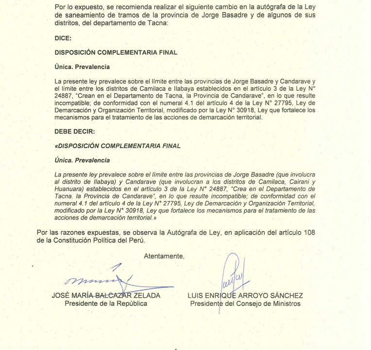 Ley observada por el Poder Ejecutivo.