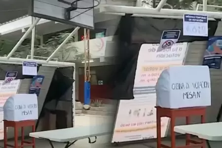Mesa de votaci�n instalada en arco de cancha de f�tbol.