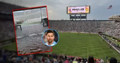 Tormenta llen� el estadio de agua a poco del �ltimo amistoso de la albiceleste.