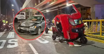 Choque entre mototaxi y autom�vil deja 6 heridos