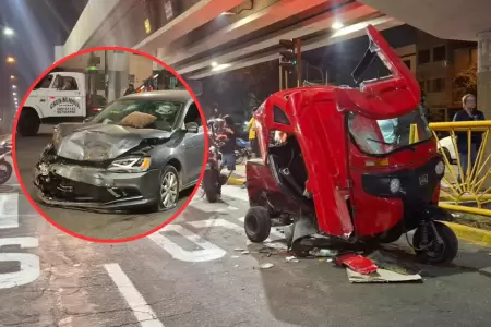 Choque entre mototaxi y autom�vil deja 6 heridos