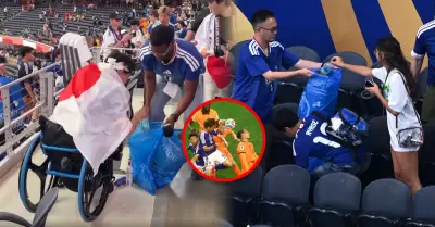 Los hinchas nipones mostraron disciplina a�n tras el encuentro.