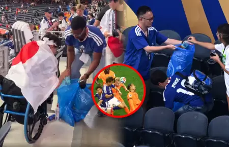 Los hinchas nipones mostraron disciplina a�n tras el encuentro.