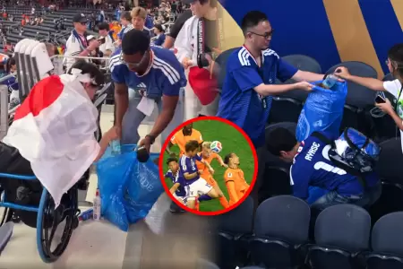 Los hinchas nipones mostraron disciplina a�n tras el encuentro.