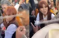 Magaly termina bañada en CERVEZA tras salir de corrida de toros en Cajamarca: Esta fue su reacción