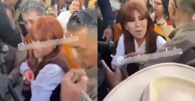 Magaly termina ba�ada en cerveza en evento de Cajamarca