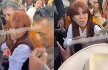 Magaly termina ba�ada en cerveza en evento de Cajamarca
