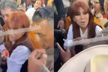 Magaly termina ba�ada en cerveza en evento de Cajamarca