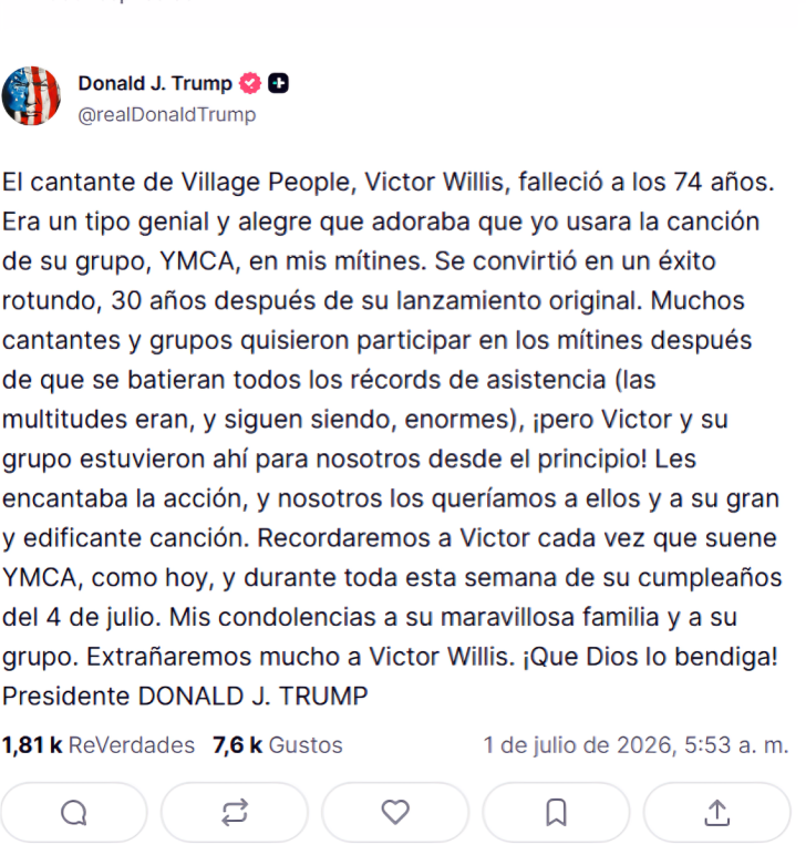 Publicaci�n de Donald Trump tras la muerte de Victor Willis