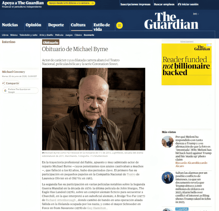 The Guardian informó sobre la muerte del actor