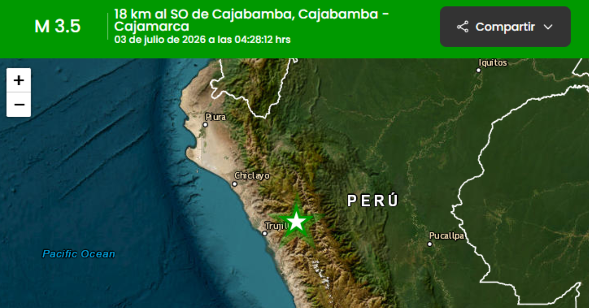 Epicentro exacto del sismo registrado en la madrugada