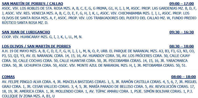 Interrupción del servicio eléctrico el 4 de julio.
