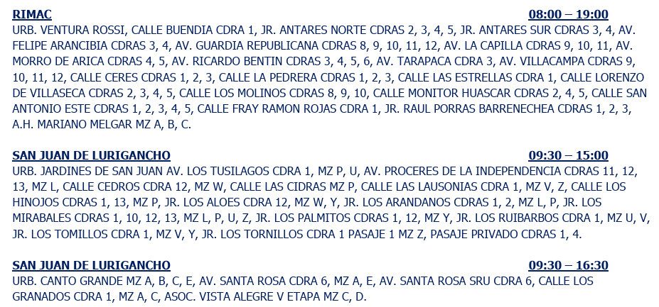 Sin servicio el�ctrico el 6 de julio.