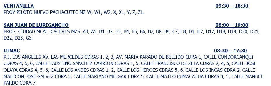 Sin servicio eléctrico en Ventanilla, San Juan de Lurigancho y el Rímac el 7 de julio.