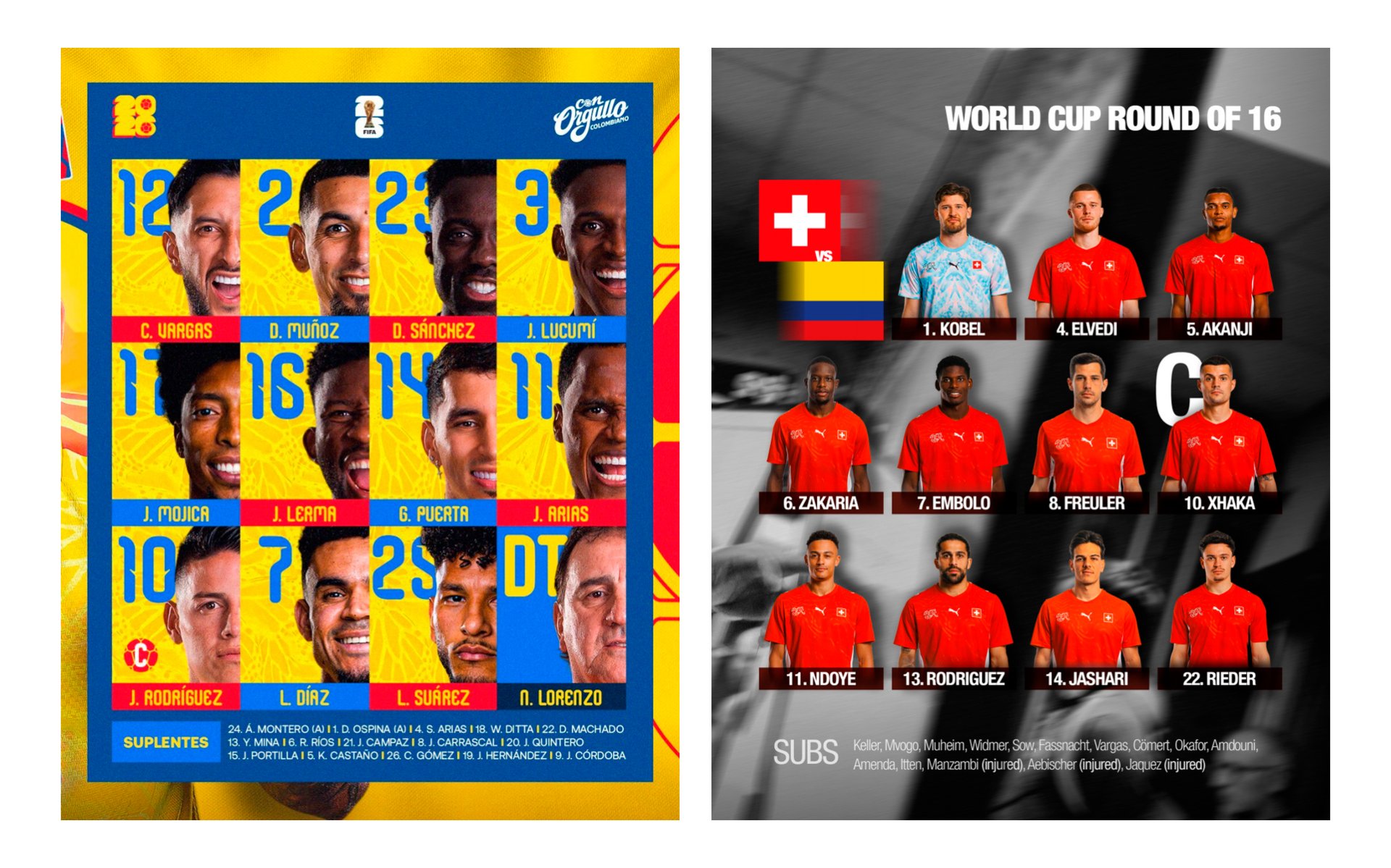 Alineaciones Suiza - Colombia