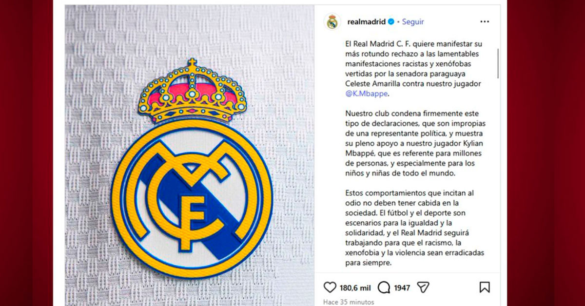 El Real Madrid también mostró su rechazo a los comentarios de Celeste Amarilla. (Composición: Exitosa)