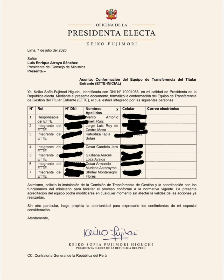 Lista de equipo de transferencia