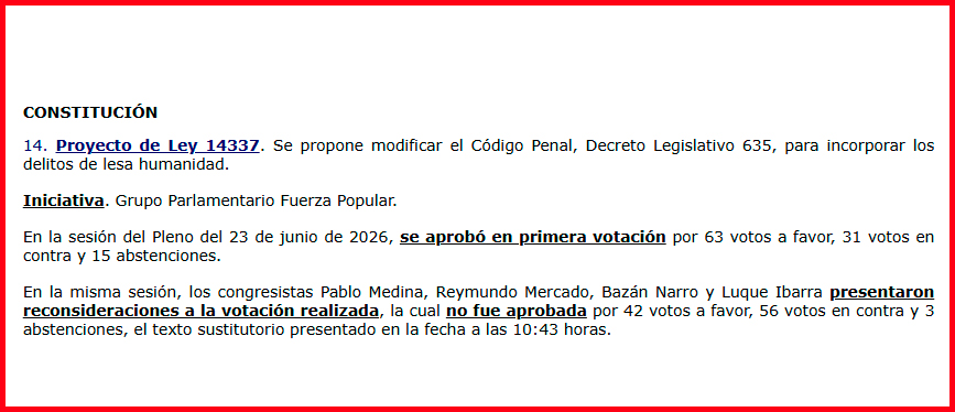 Agenda de la Comisi�n Permanente.