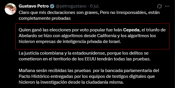 Petro insiste en que sistema electoral en el exterior fue vulnerado