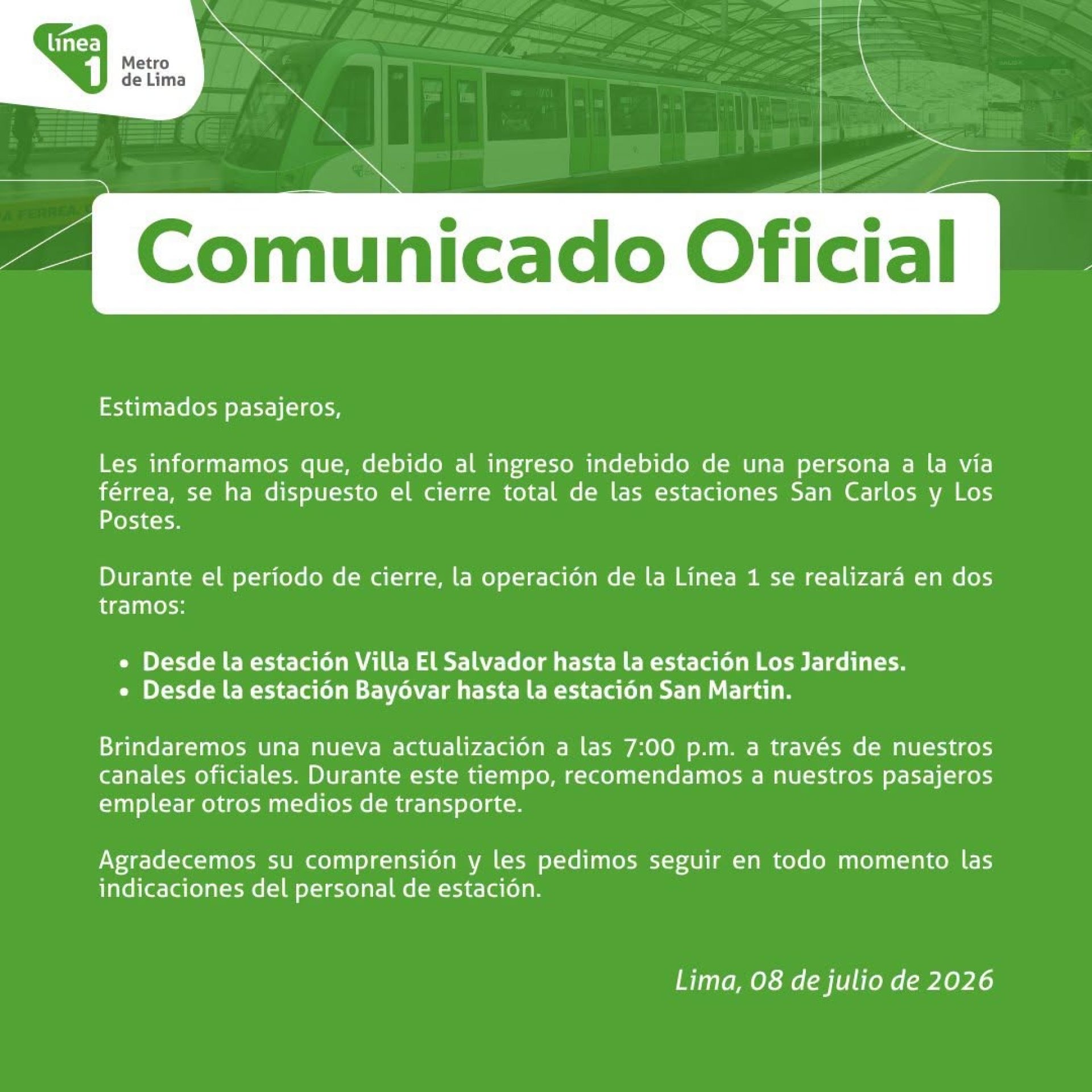 Comunicado de la Línea 1