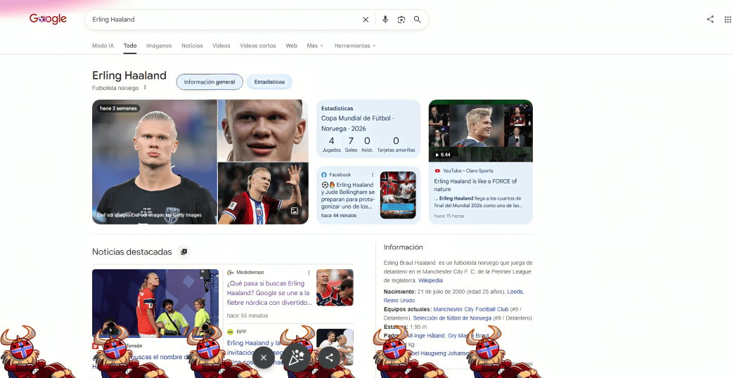 Esto es lo que sucede cuando pones en el buscador de Google el nombre de Erling Haaland
