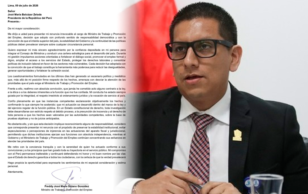 Freddy Solano renuncia al cargo de ministro de Trabajo.
