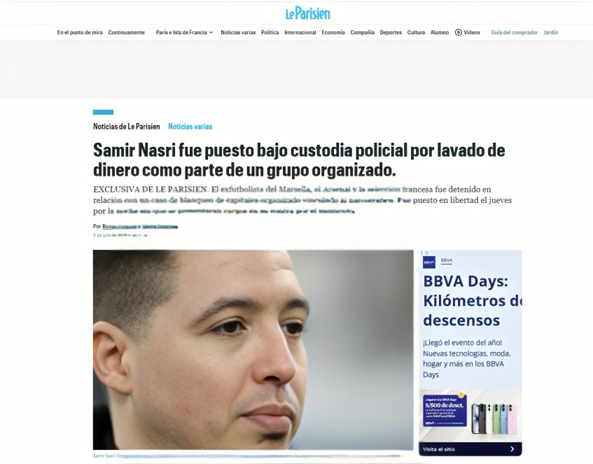 Así informó el diario 'Le Parisien' sobre este caso que involucra a Samir Nasri