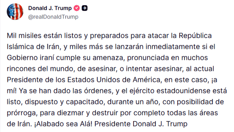 Publicación de Donald Trump en Truth Social