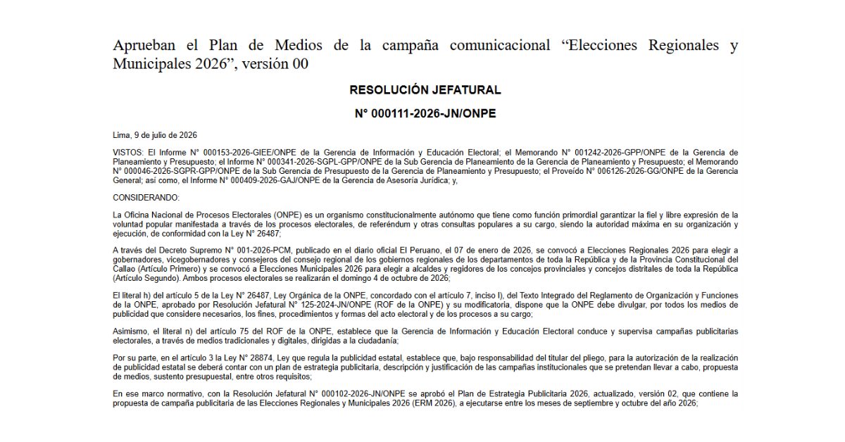 Resolución Jefatural N.° 000111-2026-JN/ONPE