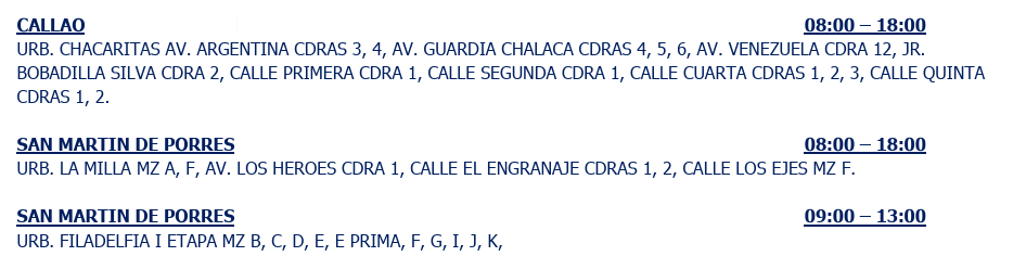 Zonas sin electricidad de forma temporal el 14 de julio, según Pluz Perú.