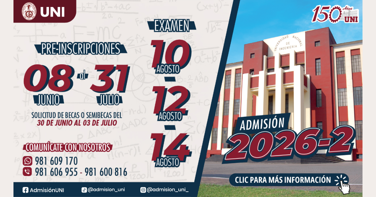 Las cinco nuevas innovadores carreras de UNI estar�n en el examen de admisi�n 2026-II