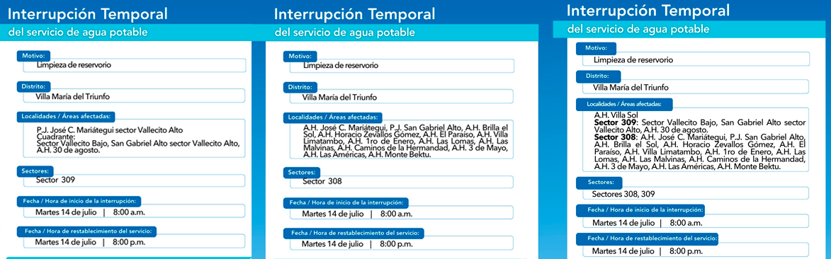 Sin agua potable en zonas de VMT el 14 de julio.