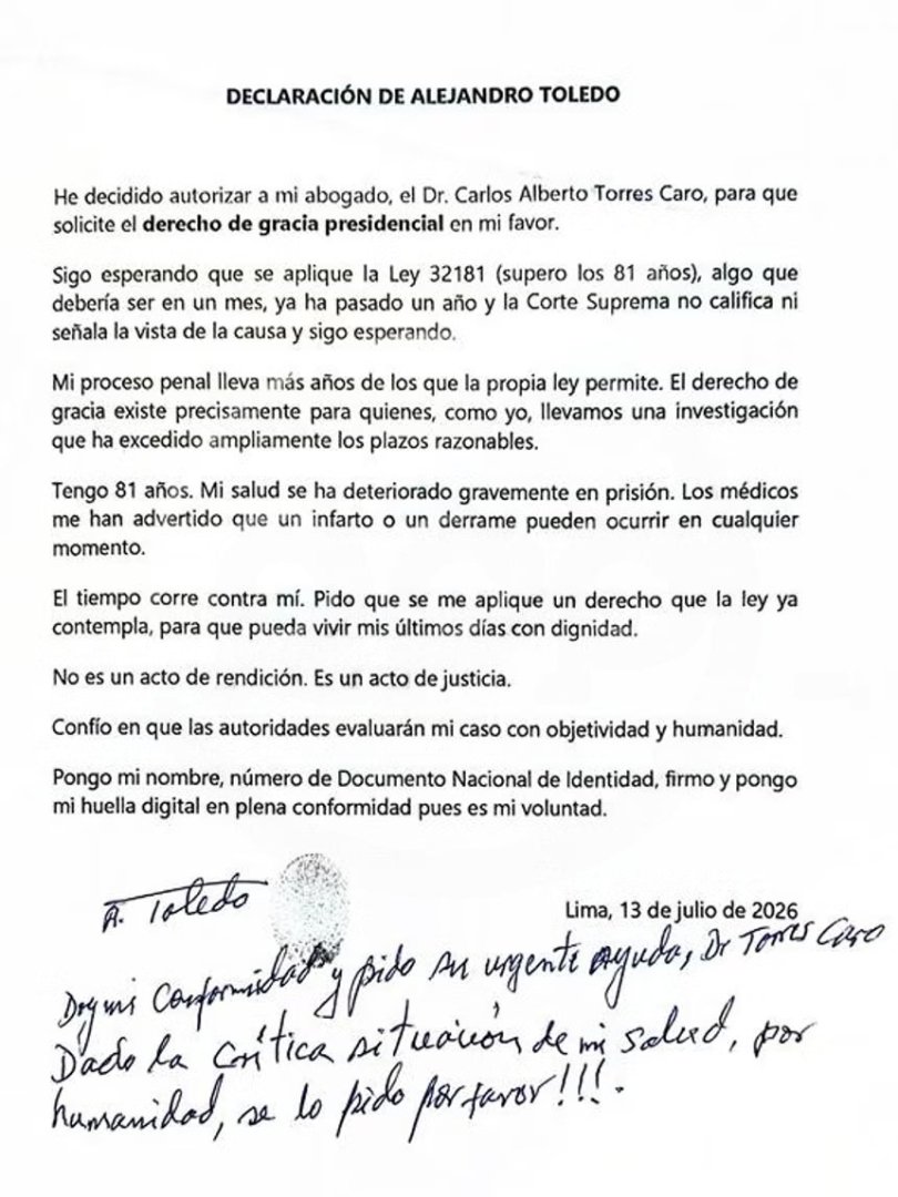 Carta de Alejandro Toledo.