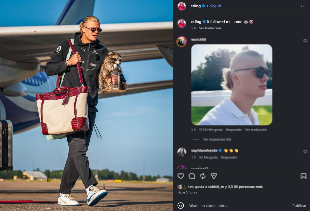 Haaland public� una foto con su mapache en redes.