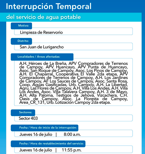 Sin agua en SJL el jueves.